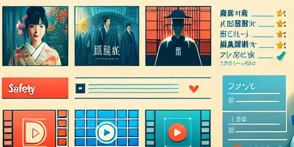 Illustration of a secure adult video website interface on a laptop, showcasing diverse content and safety features.